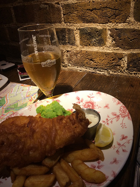 fish and chips and lager